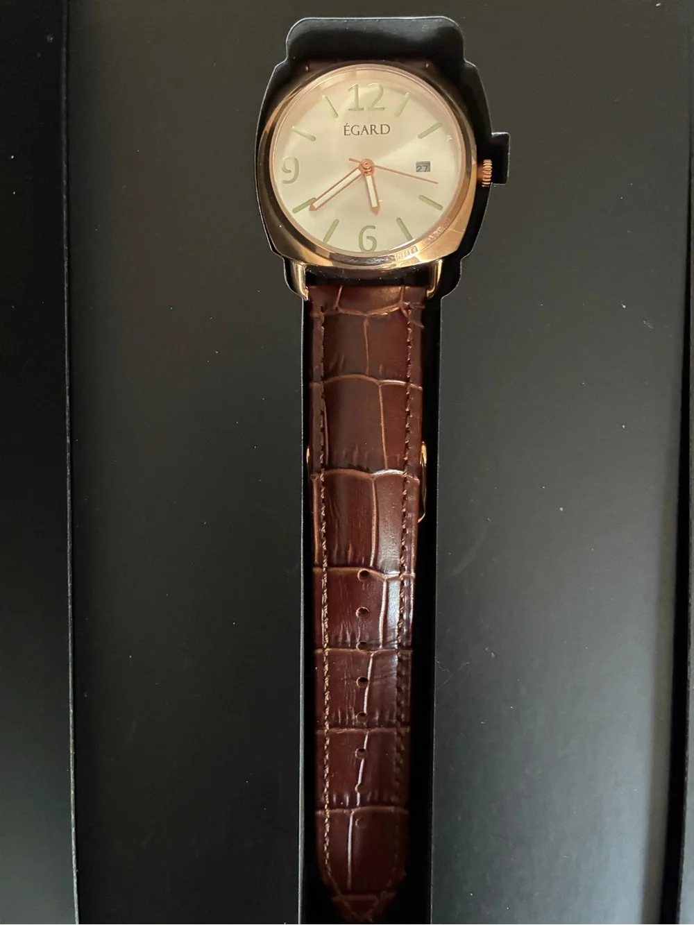 Égard Women's Rose Gold Case Brown Leather Strap Watch
